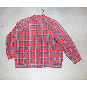 Vintage 80s Red‎ Plaid Windbreaker Zip Up Jacket Preppy Style Top Size Large